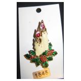 Christmas Candle and Poinsettia Pin