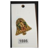Gold-Tone Christmas Bell Pin with Wreath Design