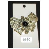 Bow Brooch with Black Bead Center