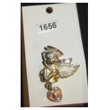 Silver-Tone Angel Brooch with Pink Heart Pendant