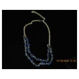Double-Strand Blue Chip Stone Necklace with Gold-T