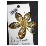 Goldtone Filigree Flower Brooch