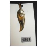 Gold-Tone Feather Brooch with Faux Pearl