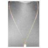 Gold-Tone Chain Necklace with Cream-Colored Sparkl