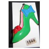 Green High Heel Shoe Figural Brooch