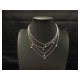 Layered Silver Tone Necklace with Clear Gem Dangle