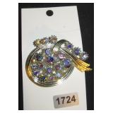 Silvertone Iridescent Rhinestone Brooch
