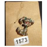 Gold-Tone Dog Brooch with Gemstone Eyes