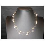 Silver Tone Double-Strand Wire Necklace with Disks