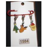 Christmas Theme Pin with Three Holiday Charms