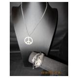 Peace Symbol Necklace and Music-Themed Bracelet Se
