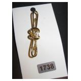 Goldtone Metal Brooch with Rhinestone Flower Detai