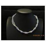 Light Blue and White Two-Strand Beaded Necklace