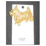 Gold Tone Scotty Dog Brooch with Clear Rhinestones