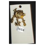 Gold-Tone Noah's Ark Figural Brooch with Dangling