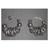 Pair of Black Wooden Bead Hoop Earrings