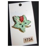 Leaf Brooch with Ladybug Motif