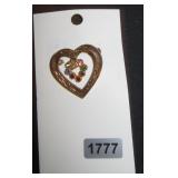 Heart-in-Heart Gold Tone Brooch with Multi-Colored