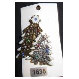 Dual Christmas Tree Brooch with Enamel and Rhinest