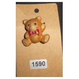 Teddy Bear Figural Brooch with Red Bow Tie