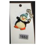 Enamel Penguin Brooch with Glitter Accents