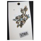 Silver-Tone Floral Brooch with Bluish Rhinestones