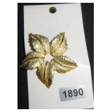 Gold-Tone Leaf Motif Flower Brooch