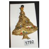 Gold-Tone Christmas Tree Brooch with Multi-Colored