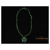 Green Beaded Necklace with Floral Pendant
