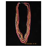 Multi-Strand Bead Necklace, Pink and Metallic Tone