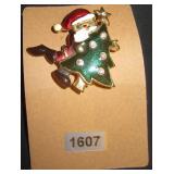 Santa Claus and Christmas Tree Brooch
