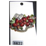Seasons Greetings Poinsettia and Holly Brooch