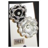 Dual Flower Brooch with Clear Gems