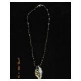 Beaded Necklace with Leaf-Shaped Pendant