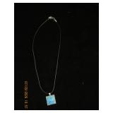 Square Pendant Necklace with Blue Textured Inlay