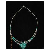 Malachite and Silver Bead Multi-Strand Necklace