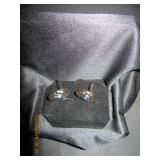 Silver-Tone Flower Cufflinks with Blue Rhinestone