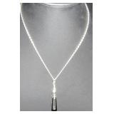 Silver-Tone Necklace with Black Geometric Pendant