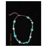 Beaded Statement Necklace with Multi-Colored Stone