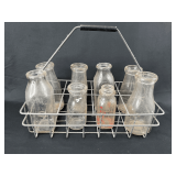 Clear Glass Milk Bottles with Metal Wire Carrier