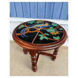 Wood Table with Bird Motif Tile Top