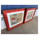 Pair of Framed Asian Bird and Floral Paintings