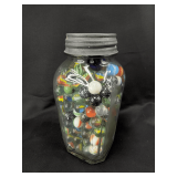 Assorted Marbles in Glass Jar with Metal Lid