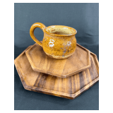 Signed Samana Nisser Pottery Mug with MCM Wooden Serving Trays