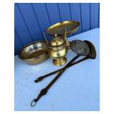 Assorted Brass Items Including Ladles, Bowl, Incense Burner, and Stand