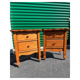Pair of Wood Nightstands with Drawers and Casters