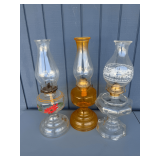 Assorted Oil Lamps (3) with Clear Glass Chimneys
