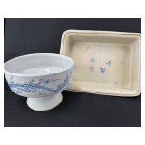 VTG Asian Ceramic Footed Bowl and Rectangular Tray Set