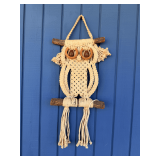 Macrame Owl Wall Hanging with Wooden Accents