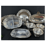 Assorted Silverplated Serving Pieces - Platters, Bowls, and More